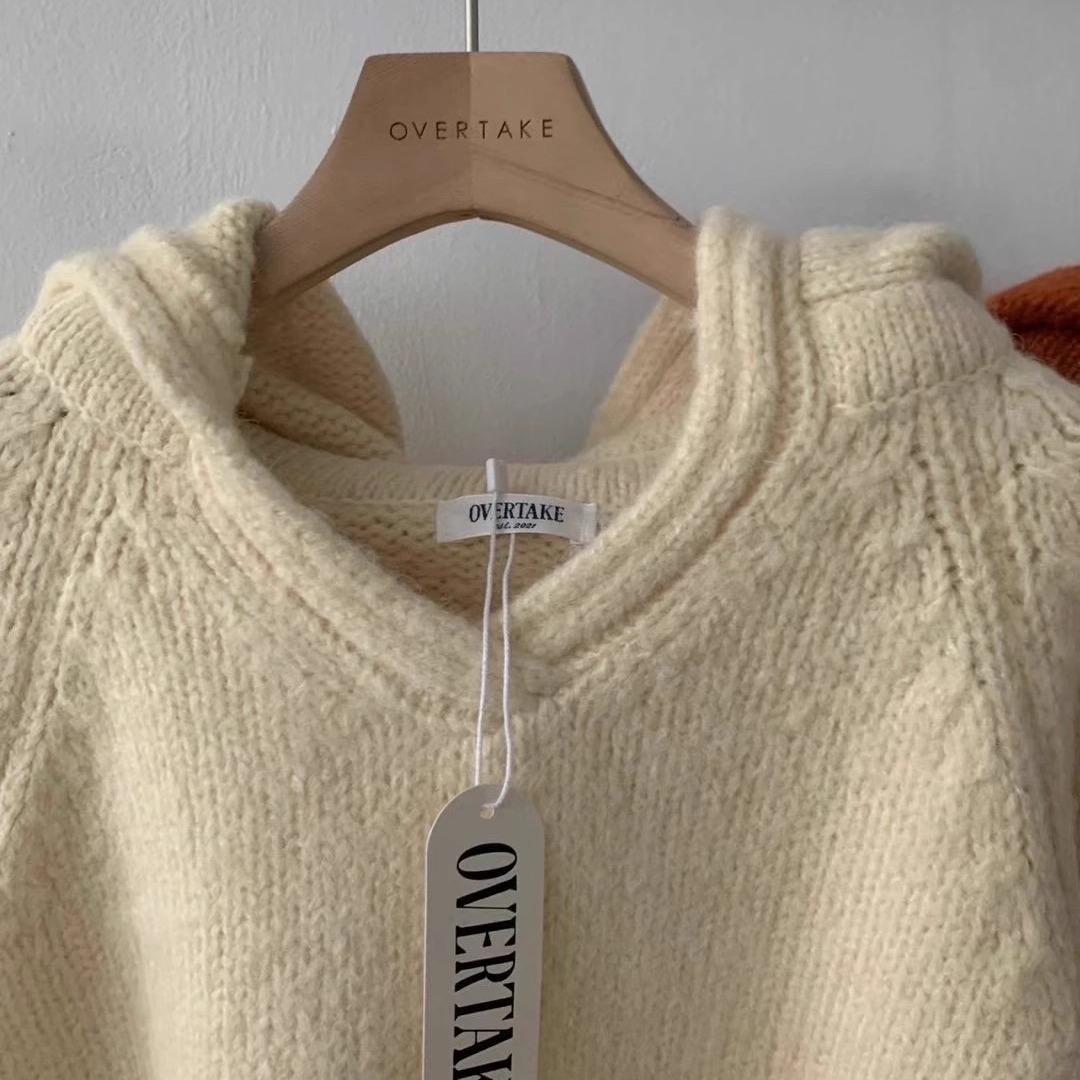 韩国overtake新款羊毛宽松连帽长袖毛衣女秋冬外穿氛围感针织衫