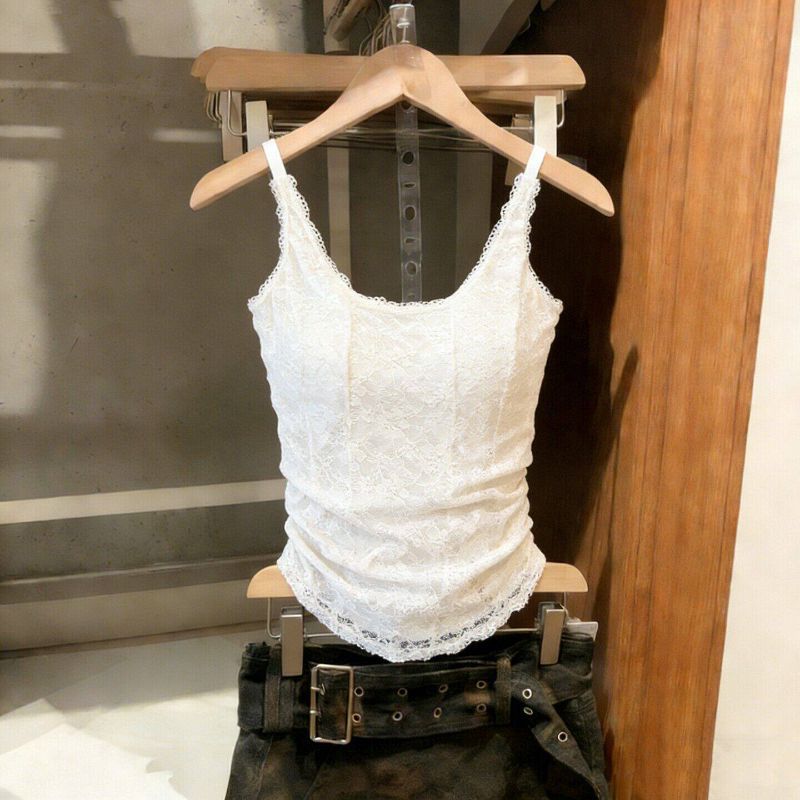 带胸垫白色蕾丝美背背心文胸一体吊带女夏外穿抹胸打底衫西装内搭