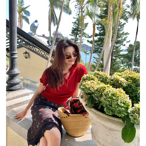 龍喜儿 高密提花半身裙女实色暗纹亲肤透气碎花刺绣半裙L543