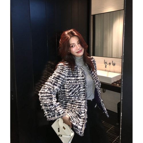 龍喜儿 经典小香风格纹贵气羊毛填充短外套女宽松显瘦上衣W165