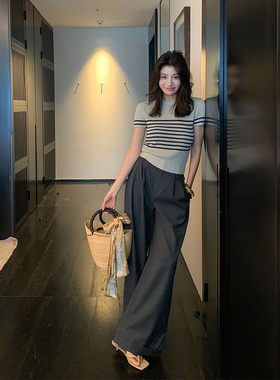 龍喜儿 秋季高腰垂感阔腿裤女通勤百搭遮胯高级感西装休闲裤X477
