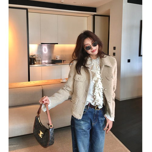 龍喜儿 法式小香风90白鹅绒翻领羽绒服女气质百搭外套女K073