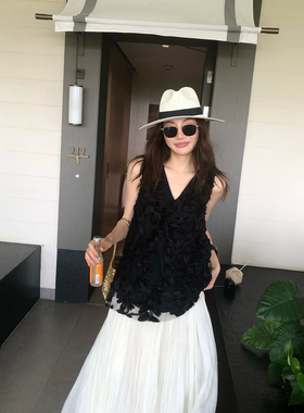 龍喜儿 DU家定制马甲女法式层次感立体花朵无袖宽松气质上衣J761