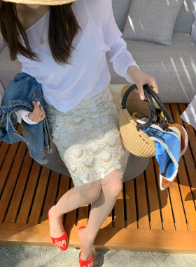 龍喜儿 立体花朵亮片刺绣半身裙女精致柔美光泽感小众H型裙子Q052