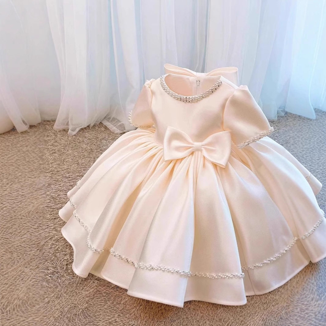 夏季儿童香槟色公主礼服裙花童小