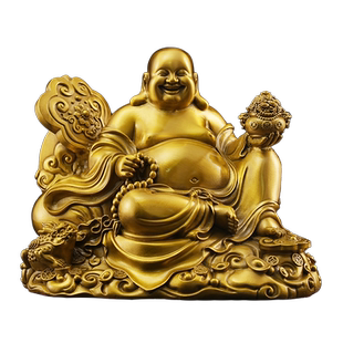 如意弥勒佛黄铜摆件全铜笑佛佛像家居客厅桌面装饰品店铺开业摆饰