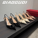 女漆皮浅口单鞋 细跟包头凉鞋 尖头V扣高跟鞋 气质通勤 奇奥古迪