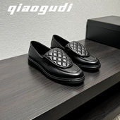 奇奥古迪 复古经典 翻盖金属扣小香风单鞋 菱格纹书包扣乐福鞋 女