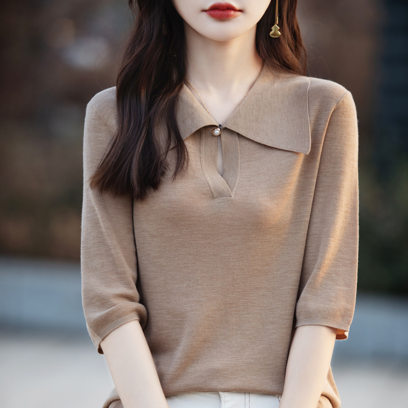 轻奢夏季羊毛短袖POLO衫女