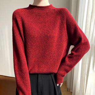 毛衣 女套头针织衫 24秋冬新款 一线成衣花纱加厚半高领100纯羊毛衫