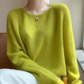25秋冬新款 毛衣 女圆领一线成型打底针织衫 高端时尚 宽松丝羊绒衫