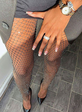 New-style sexy grid straight leg pants  新款性感网格直筒裤女