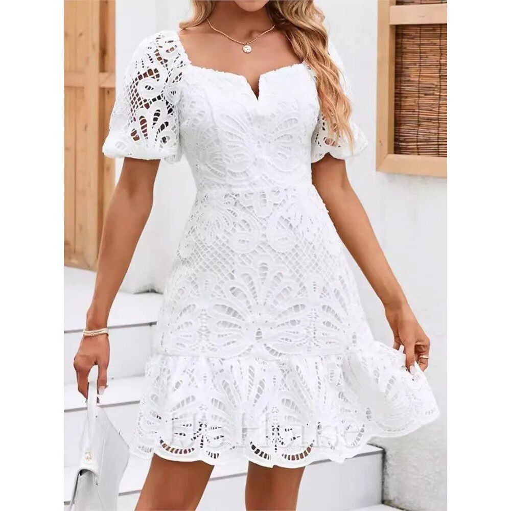 蕾丝镂空度假休闲女式连衣裙Lace cut-out vacation casual dress