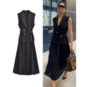 Ruffle Pockets Back Belted Dress with 拼接小打褶背心式 连衣裙