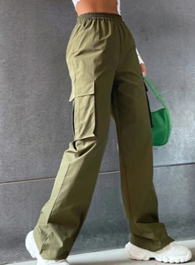 High-waisted loose-fitting pocket overalls高腰宽松口袋工装裤