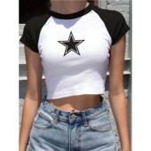 patchwork short Casual round neck shirt休闲拼接短款 圆领T恤