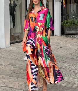 shirt cardigan and dress 衬衣长裙 Casual 休闲印花开衫 print