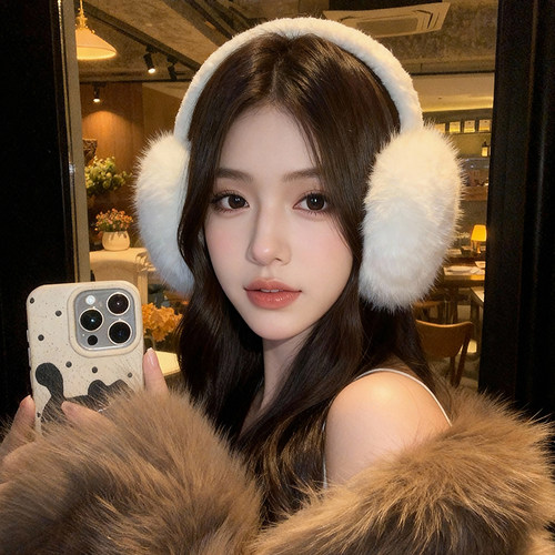 东北旅游白色毛绒耳罩冬季保暖