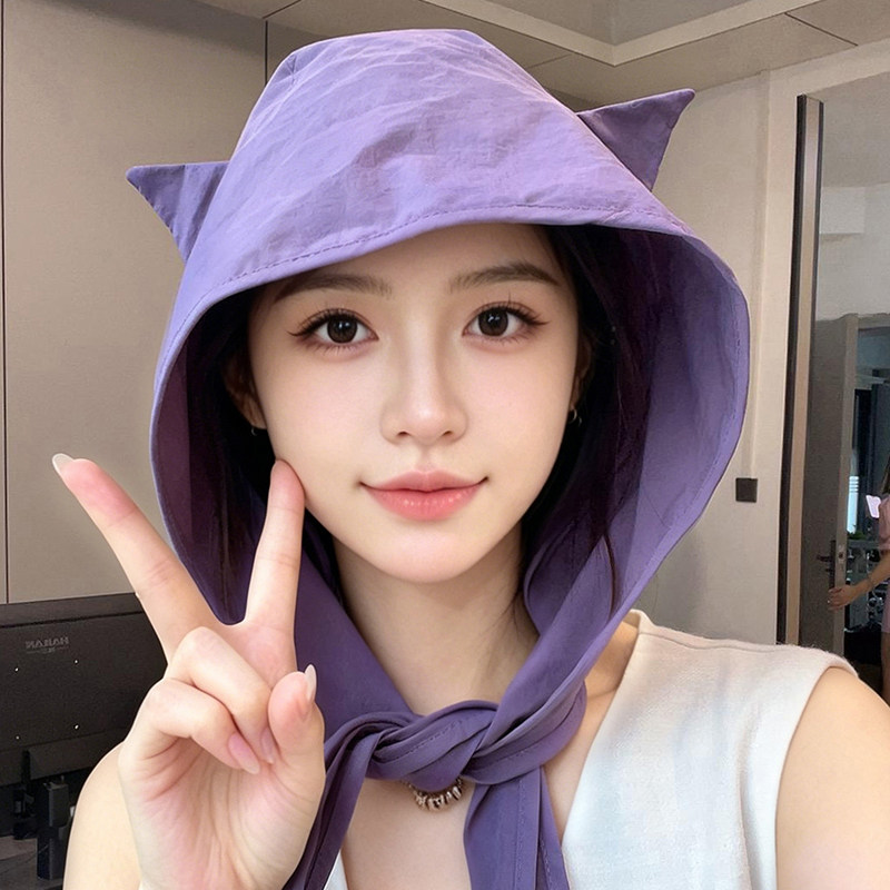 可爱小恶魔搞怪帽子女款夏季薄款速干防水遮阳头巾帽显脸小包头帽