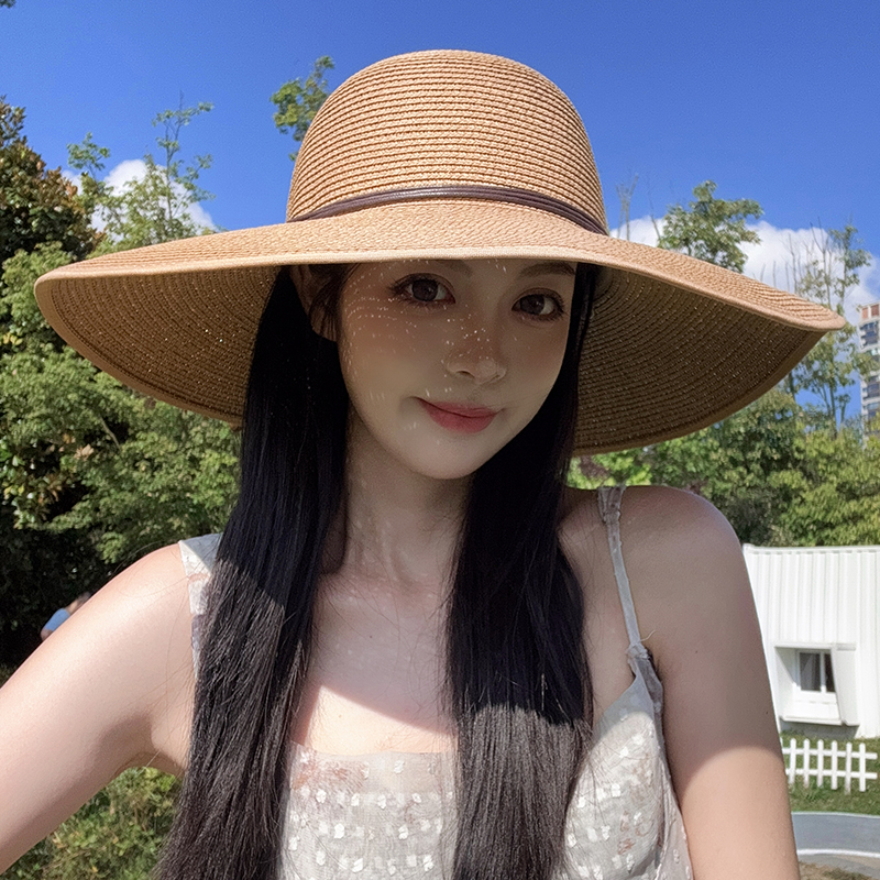 加大帽檐可折叠草帽沙滩帽子夏天