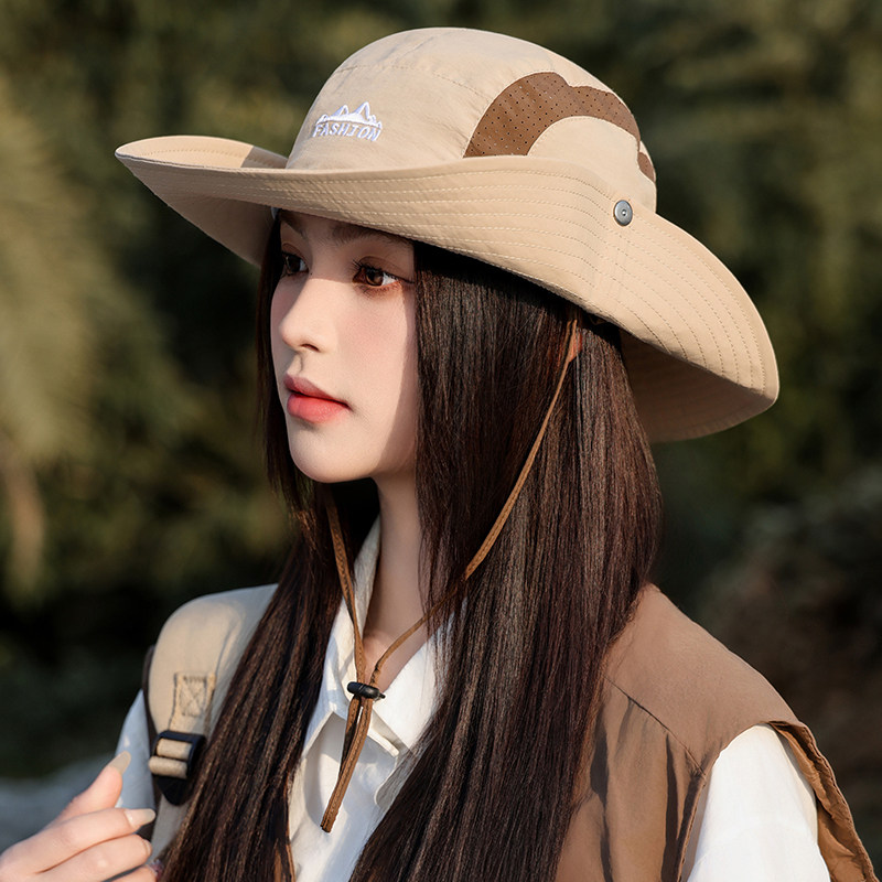 防水速干遮阳防晒帽子女款夏季户外登山帽西部牛仔男款露营渔夫帽
