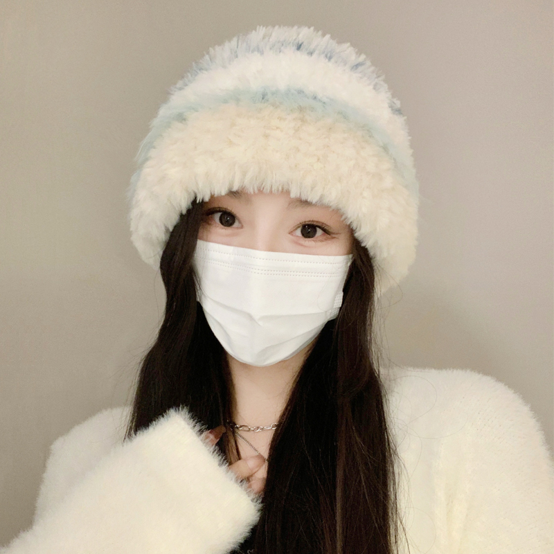 大头围多巴胺帽子女秋冬毛绒针织毛线帽保暖护耳兔毛渔夫帽显脸小
