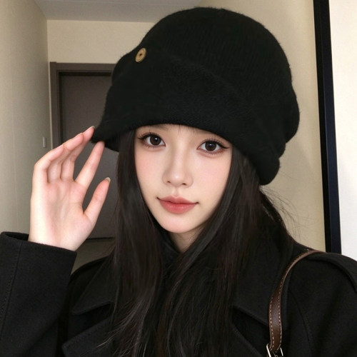 翻边复古针织冷帽女款大头围