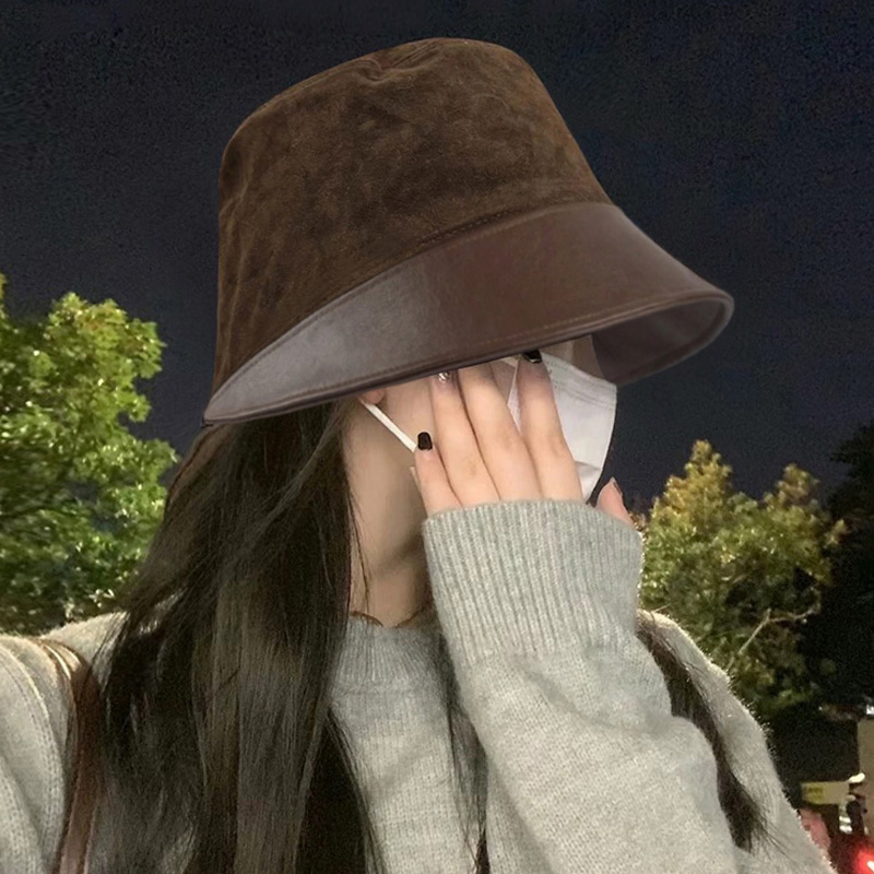 复古翻毛皮拼接渔夫帽女大头围