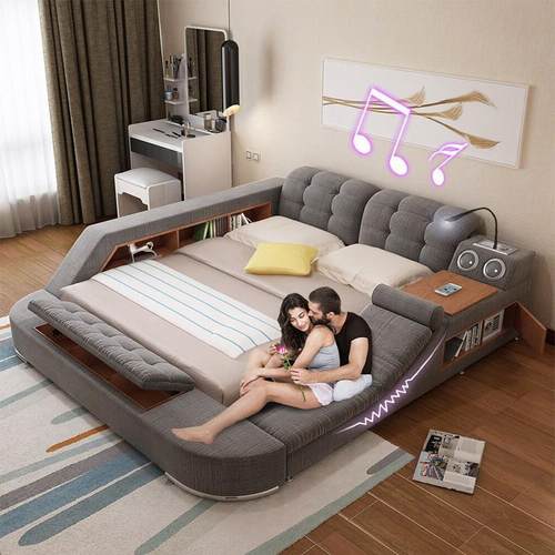 电动床多功能真皮床主卧双人床现代简约科技布智能按摩榻榻米婚床