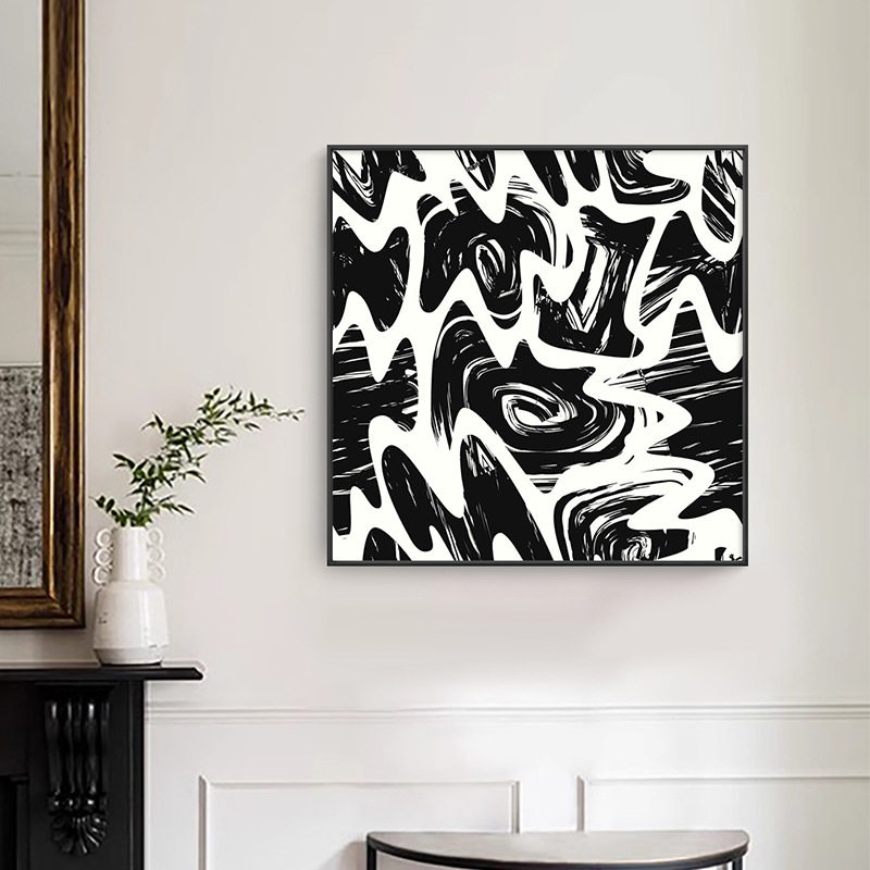 黑白抽象艺术装饰画现代简约客厅玄关背景墙挂画餐厅卧室床头壁画