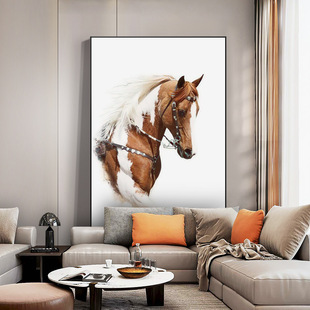 现代意式轻奢客厅装饰画马的图案棕色别墅挑空玄关背景墙巨幅挂画