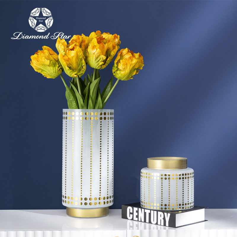 钻石星 金色轻奢玻璃插花器家居软装插干花桌面装饰摆件