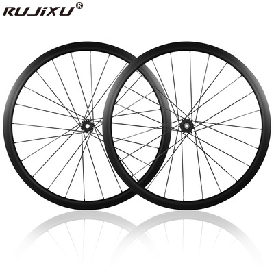 RUJIXU碳纤维公路轮组公路车碟刹轮毂低框碳圈32mm快拆/桶轴