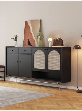 fLE北欧不锈钢网红鞋柜入户客厅黑色玄关柜实木家用门口收纳柜餐