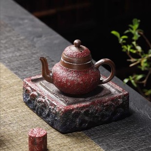 林思怀工艺大师手工中式复古岩矿陶彩陶工艺矿石细砂点缀可养陶壶