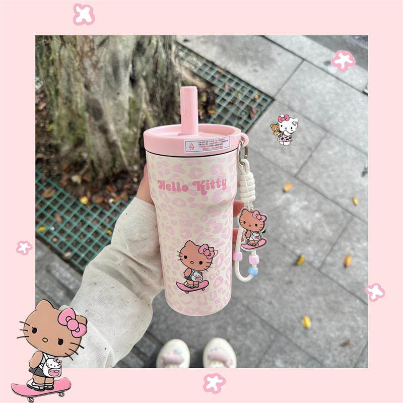 可爱猫豹纹304不锈钢吸管保温杯
