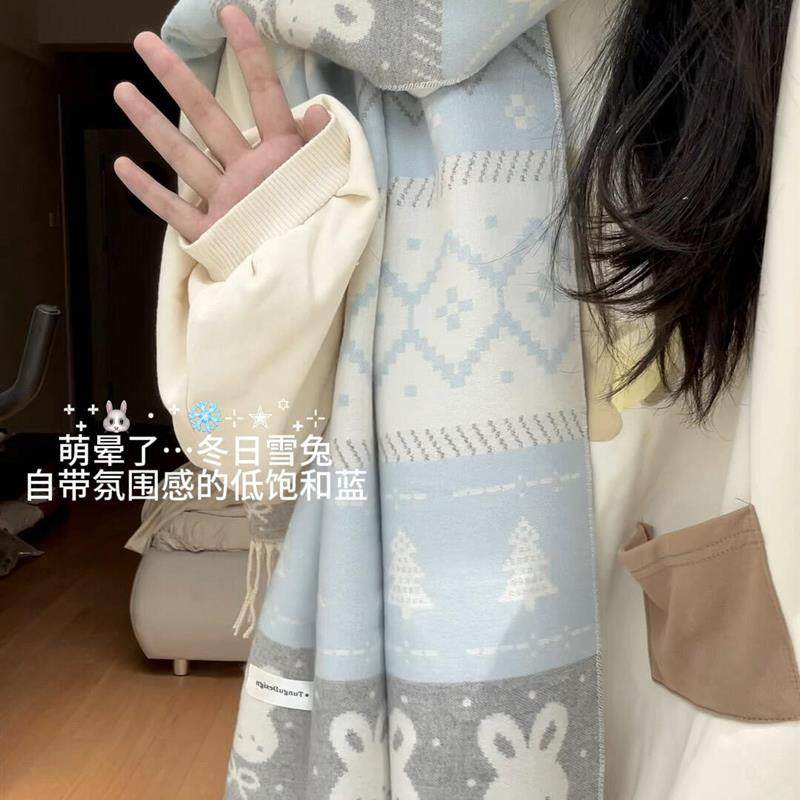 可爱围巾女提花针织围巾帽子