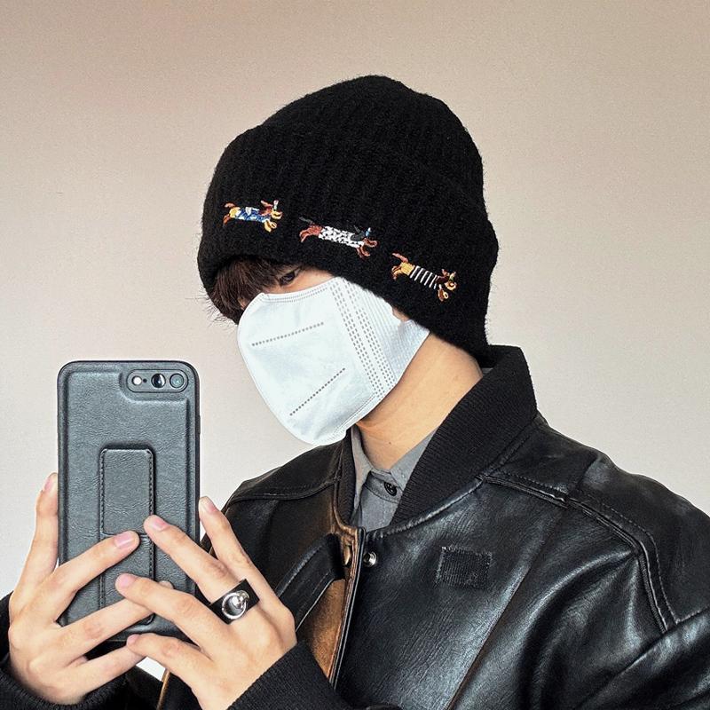 帽子男士冬季黑色小狗