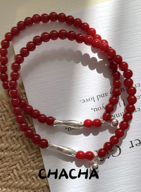 茶茶S925纯银红玛瑙锦鲤小鱼手链女新中式国风小众设计高级感手串