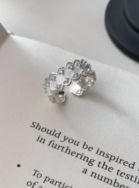 茶茶 蕾丝花边拉丝戒指/925纯银小众设计感蕾丝花边拉丝戒指