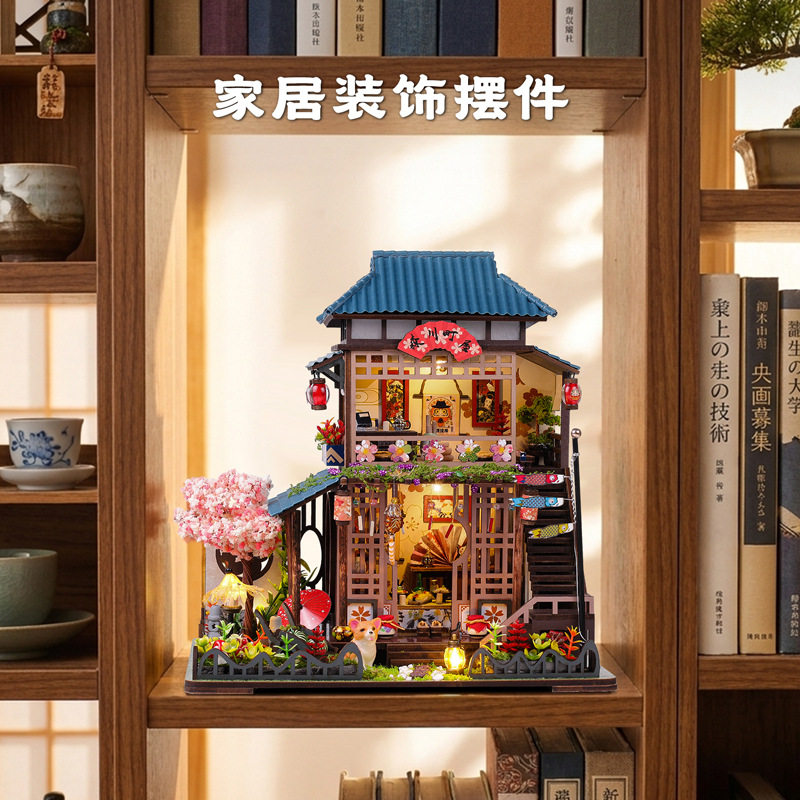 跨境diy小屋日式森川町屋微缩木质手工拼装建筑模型双层别墅礼物