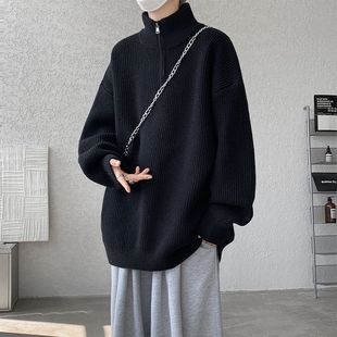 美式 卫衣高级感情侣外套 半拉链毛衣男秋冬季 潮牌宽松慵懒风针织衫