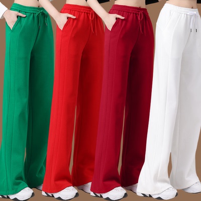 2025春夏广场舞服运动休闲健身跳操跑步纯色修身显瘦窄版直筒裤女