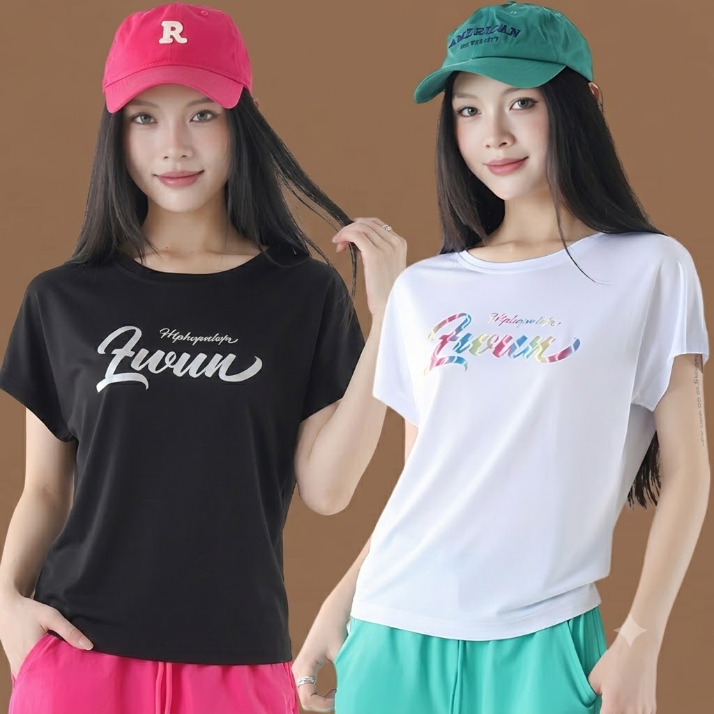 网红彩色印花宽松运动短袖夏季女士广场舞健身操跑步透气舞蹈上衣