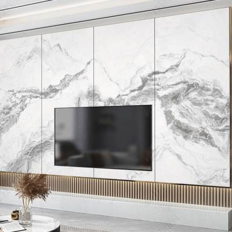 新款简约客厅大理石背景墙现代悬空影视墙9001800连纹瓷砖大板