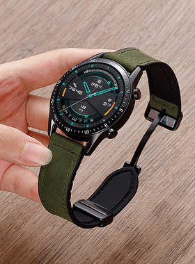 适用华为手表GT5表带gt4真皮gt3疯马纹watchgt男款智能Watch4pro折叠Watch3荣耀Magice运动方扣磁吸扣腕带