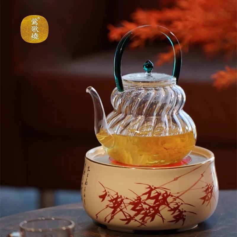 莺歌烧新款粉彩朱竹图电陶炉家用静音煮茶红外线小型煮茶器,餐饮具,煮茶炉,淘宝优惠券,粉丝福利购,淘宝优惠卷