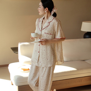 维安花密甜美碎花小翻领短袖睡衣女夏款2025年新款前扣宽松家居服