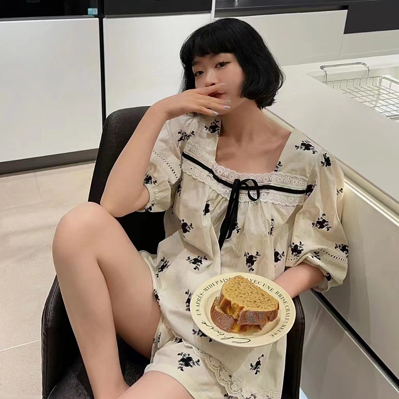 维安花密夏季日系睡衣女网红风纯棉显白气质纯欲性感家居服俩件套