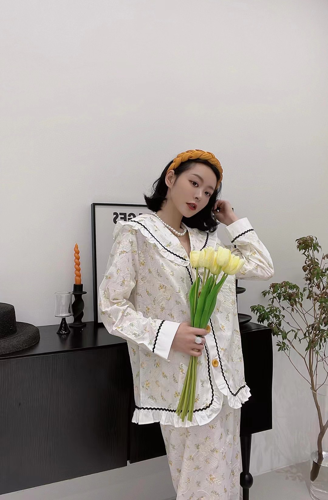 维安花密23年新款春秋款睡衣长袖丝绵甜美刺绣娃娃领宫廷风家居服